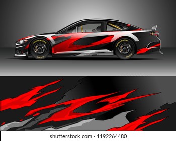 Car wrap design vector. Graphic abstract stripe racing background kit designs for wrap vehicle, race car, nascar car, rally, adventure and livery