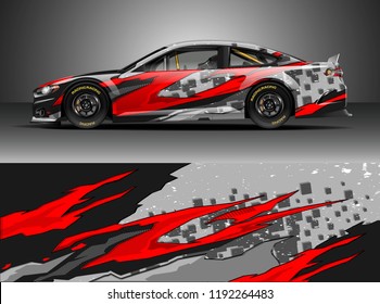 Car wrap design vector. Graphic abstract stripe racing background kit designs for wrap vehicle, race car, nascar car, rally, adventure and livery