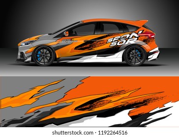 Car wrap design vector. Graphic abstract stripe racing background kit designs for wrap vehicle, race car, nascar car, rally, adventure and livery