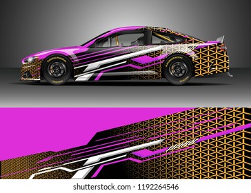 Car wrap design vector. Graphic abstract stripe racing background kit designs for wrap vehicle, race car, nascar car, rally, adventure and livery
