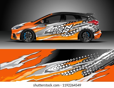 Car wrap design vector. Graphic abstract stripe racing background kit designs for wrap vehicle, race car, nascar car, rally, adventure and livery