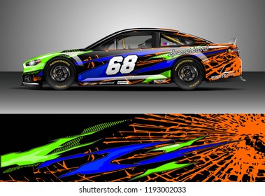 Car wrap design vector. Graphic abstract stripe racing background kit designs for wrap vehicle, race car, nascar car, rally, adventure and livery