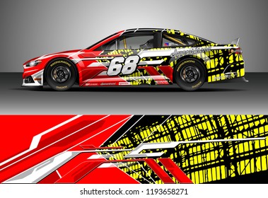 Car wrap design vector. Graphic abstract stripe racing background kit designs for wrap vehicle, race car, nascar car, rally, adventure and livery