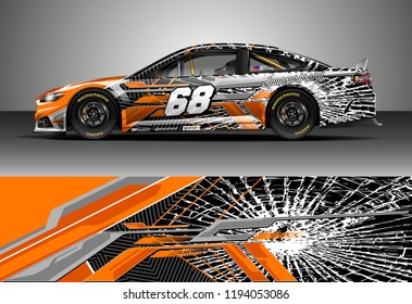 Car wrap design vector. Graphic abstract stripe racing background kit designs for wrap vehicle, race car, nascar car, rally, adventure and livery