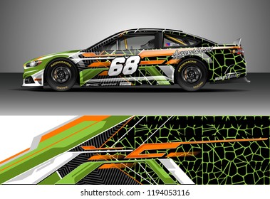 Car wrap design vector. Graphic abstract stripe racing background kit designs for wrap vehicle, race car, nascar car, rally, adventure and livery