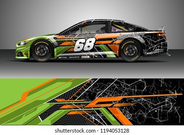 Car wrap design vector. Graphic abstract stripe racing background kit designs for wrap vehicle, race car, nascar car, rally, adventure and livery