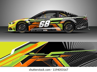 Car wrap design vector. Graphic abstract stripe racing background kit designs for wrap vehicle, race car, nascar car, rally, adventure and livery
