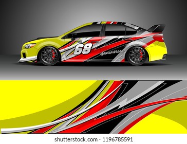 
Car wrap design vector. Graphic abstract stripe racing background kit designs for wrap vehicle, race car, rally, adventure and livery