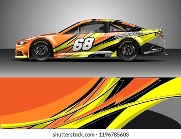 
Car wrap design vector. Graphic abstract stripe racing background kit designs for wrap vehicle, race car, rally, adventure and livery