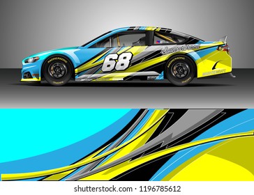 
Car wrap design vector. Graphic abstract stripe racing background kit designs for wrap vehicle, race car, rally, adventure and livery
