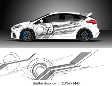 Car wrap design vector. Graphic abstract stripe racing background kit designs for wrap vehicle, race car, rally, adventure and livery