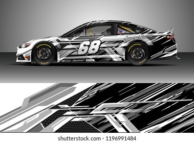 Car wrap design vector. Graphic abstract stripe racing background kit designs for wrap vehicle, race car, rally, adventure and livery