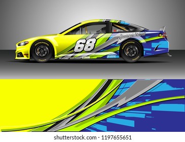 Car wrap design vector. Graphic abstract stripe racing background kit designs for wrap vehicle, race car, rally, adventure and livery