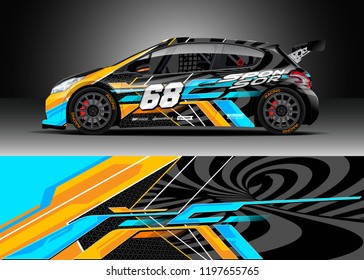 Car wrap design vector. Graphic abstract stripe racing background kit designs for wrap vehicle, race car, rally, adventure and livery