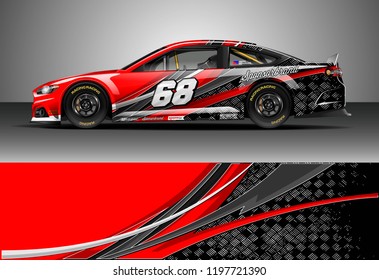 Car Wrap Design Vector. Graphic Abstract Stripe Racing Background Kit Designs For Wrap Vehicle, Race Car, Nascar Car, Rally, Adventure And Livery