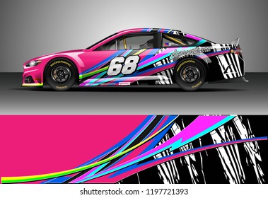 Car Wrap Design Vector. Graphic Abstract Stripe Racing Background Kit Designs For Wrap Vehicle, Race Car, Nascar Car, Rally, Adventure And Livery