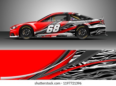 Car wrap design vector. Graphic abstract stripe racing background kit designs for wrap vehicle, race car, nascar car, rally, adventure and livery