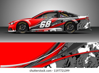 Car wrap design vector. Graphic abstract stripe racing background kit designs for wrap vehicle, race car, nascar car, rally, adventure and livery