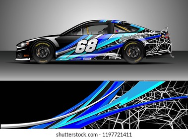 Car wrap design vector. Graphic abstract stripe racing background kit designs for wrap vehicle, race car, nascar car, rally, adventure and livery