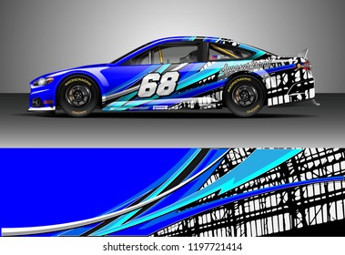 Car wrap design vector. Graphic abstract stripe racing background kit designs for wrap vehicle, race car, nascar car, rally, adventure and livery