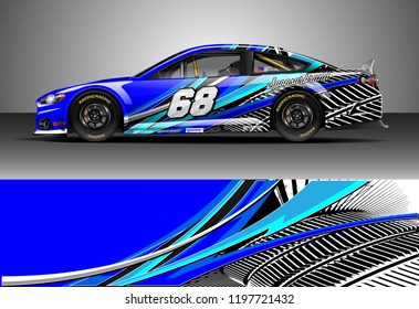 Car wrap design vector. Graphic abstract stripe racing background kit designs for wrap vehicle, race car, nascar car, rally, adventure and livery