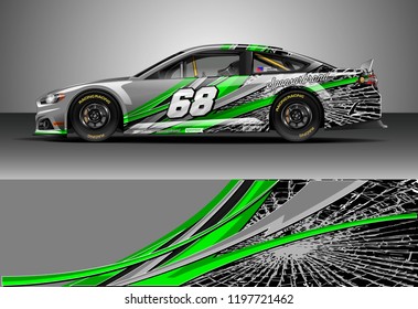 Car wrap design vector. Graphic abstract stripe racing background kit designs for wrap vehicle, race car, nascar car, rally, adventure and livery