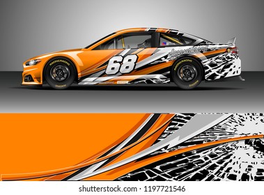Car wrap design vector. Graphic abstract stripe racing background kit designs for wrap vehicle, race car, nascar car, rally, adventure and livery