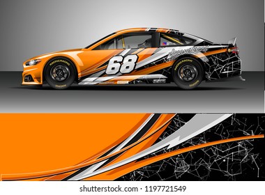Car wrap design vector. Graphic abstract stripe racing background kit designs for wrap vehicle, race car, nascar car, rally, adventure and livery