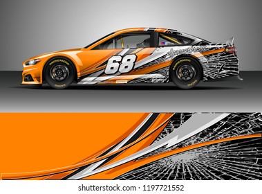 Car wrap design vector. Graphic abstract stripe racing background kit designs for wrap vehicle, race car, nascar car, rally, adventure and livery