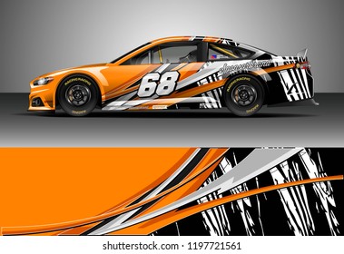 Car wrap design vector. Graphic abstract stripe racing background kit designs for wrap vehicle, race car, nascar car, rally, adventure and livery