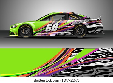 Car wrap design vector. Graphic abstract stripe racing background kit designs for wrap vehicle, race car, nascar car, rally, adventure and livery