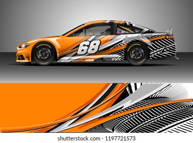 Car wrap design vector. Graphic abstract stripe racing background kit designs for wrap vehicle, race car, nascar car, rally, adventure and livery