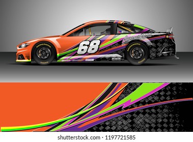 Car wrap design vector. Graphic abstract stripe racing background kit designs for wrap vehicle, race car, nascar car, rally, adventure and livery