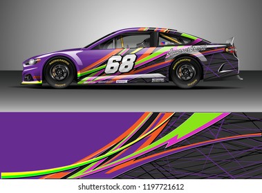 Car wrap design vector. Graphic abstract stripe racing background kit designs for wrap vehicle, race car, nascar car, rally, adventure and livery
