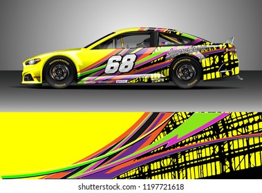 Car wrap design vector. Graphic abstract stripe racing background kit designs for wrap vehicle, race car, nascar car, rally, adventure and livery