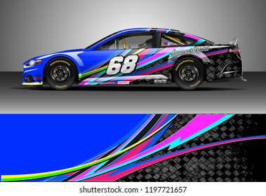 Car wrap design vector. Graphic abstract stripe racing background kit designs for wrap vehicle, race car, nascar car, rally, adventure and livery