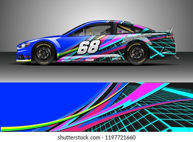 Car wrap design vector. Graphic abstract stripe racing background kit designs for wrap vehicle, race car, nascar car, rally, adventure and livery