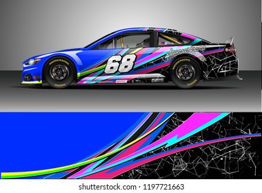 Car wrap design vector. Graphic abstract stripe racing background kit designs for wrap vehicle, race car, nascar car, rally, adventure and livery