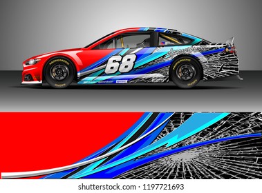 Car wrap design vector. Graphic abstract stripe racing background kit designs for wrap vehicle, race car, nascar car, rally, adventure and livery