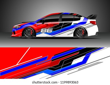 
Car wrap design vector. Graphic abstract stripe racing background kit designs for wrap vehicle, race car, rally, adventure and livery.
