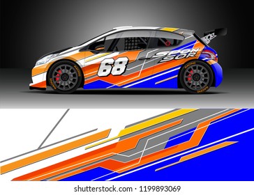 
Car wrap design vector. Graphic abstract stripe racing background kit designs for wrap vehicle, race car, rally, adventure and livery.
