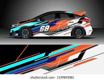 
Car wrap design vector. Graphic abstract stripe racing background kit designs for wrap vehicle, race car, rally, adventure and livery.