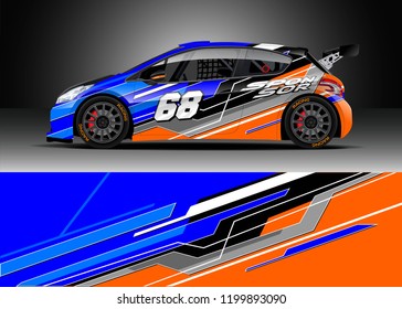 
Car wrap design vector. Graphic abstract stripe racing background kit designs for wrap vehicle, race car, rally, adventure and livery.