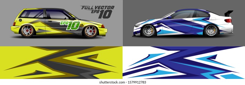  car wrap design vector. Graphic abstract stripe racing background kit designs