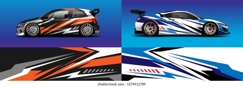  car wrap design vector. Graphic abstract stripe racing background kit designs