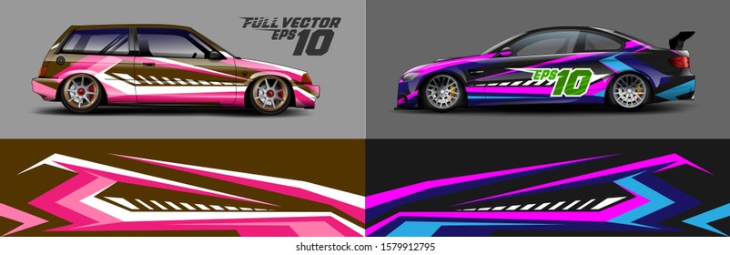  car wrap design vector. Graphic abstract stripe racing background kit designs