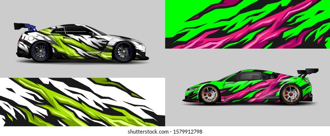  car wrap design vector. Graphic abstract stripe racing background kit designs