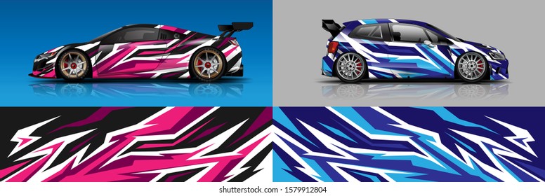  car wrap design vector. Graphic abstract stripe racing background kit designs