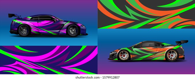  car wrap design vector. Graphic abstract stripe racing background kit designs
