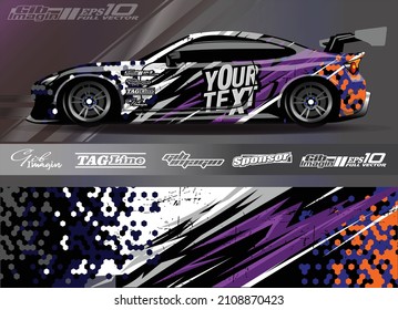 Car wrap design vector. Graphic abstract stripe racing background kit designs for wrap vehicle, race car, rally, adventure and livery